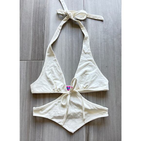 EDIKTED CADY TIE FRONT CUT OUT TOP NWOT SIZE LARGE OFF-WHITE - Picture 2 of 5